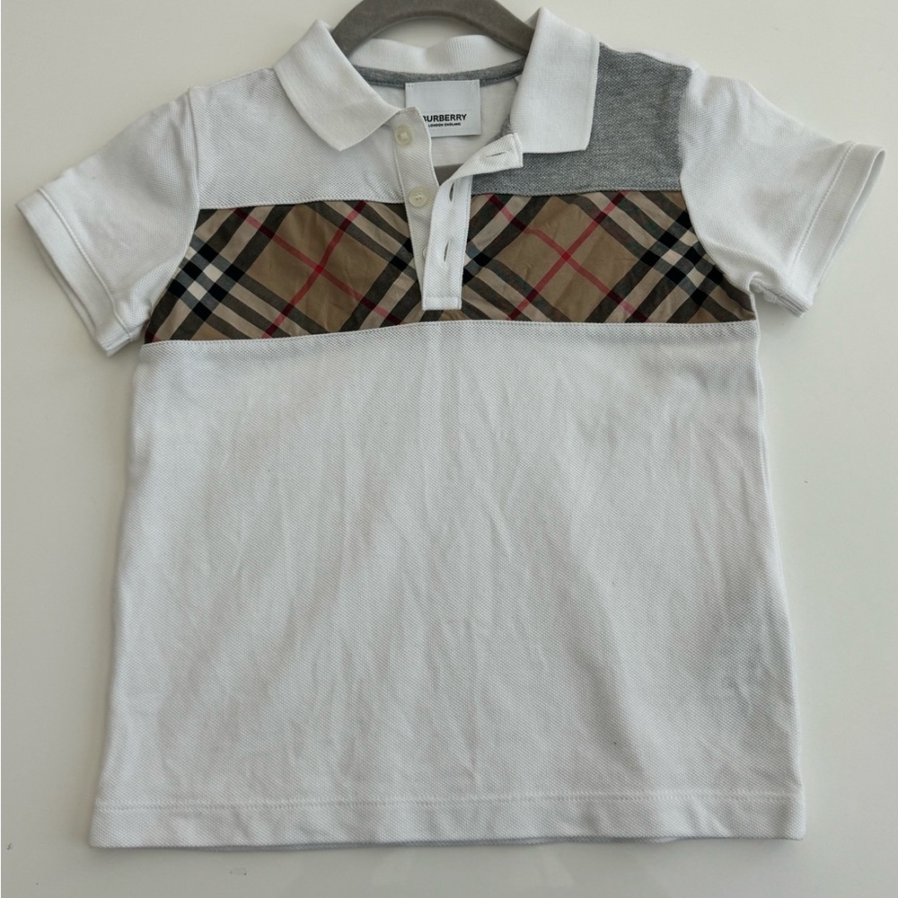 Burberry Kids Polo Shirt - White, Gray, and Tan